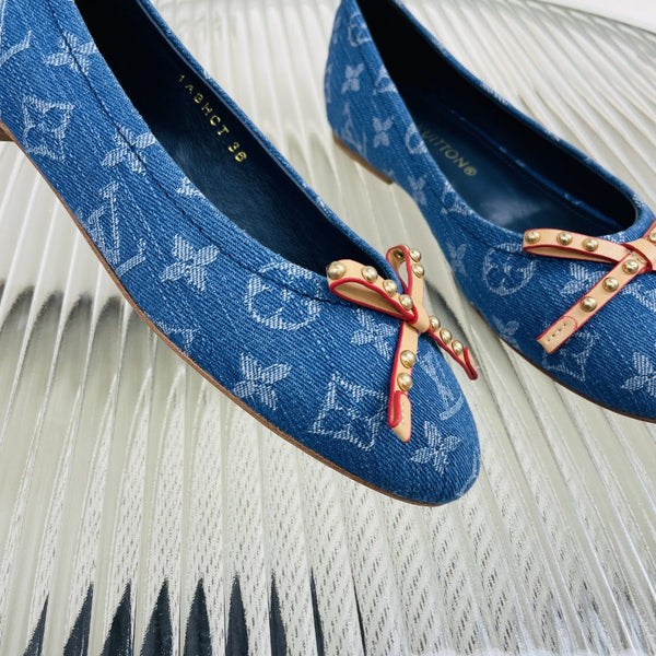 LV Nina Doll Shoes Dark Blue Monogram Denim Printed Fabric