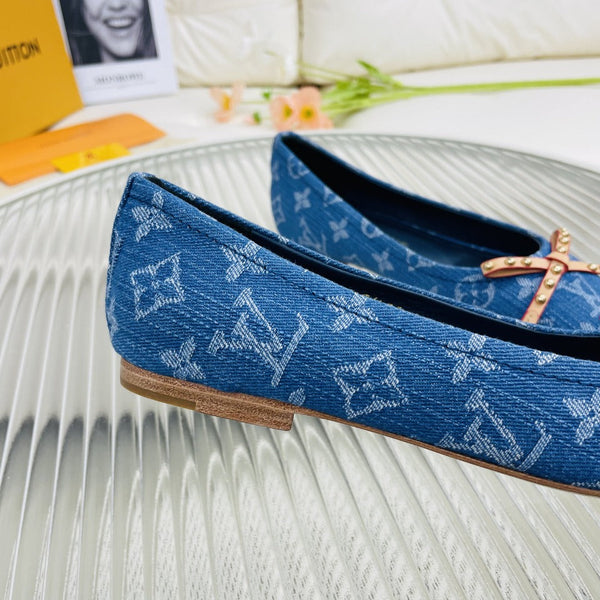 LV Nina Doll Shoes Dark Blue Monogram Denim Printed Fabric