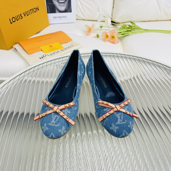 LV Nina Doll Shoes Light Blue Monogram Denim Printed Fabric