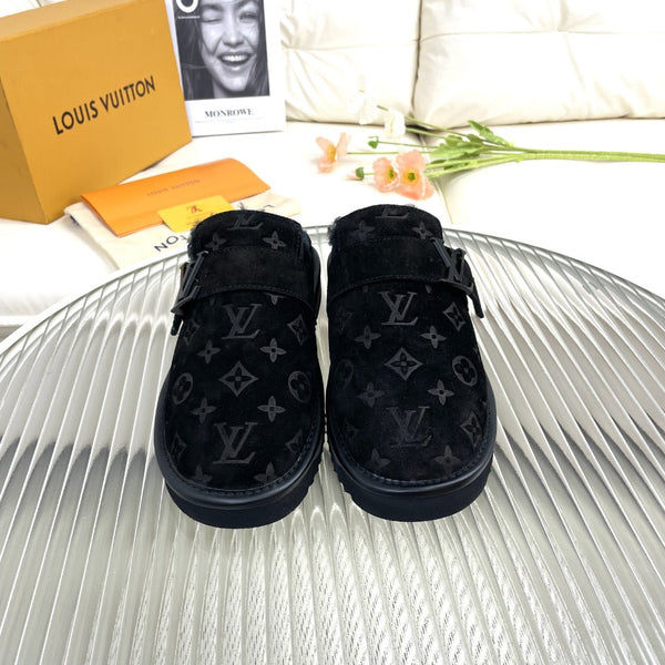 LV Mule Black Monogram Velvet Fabric
