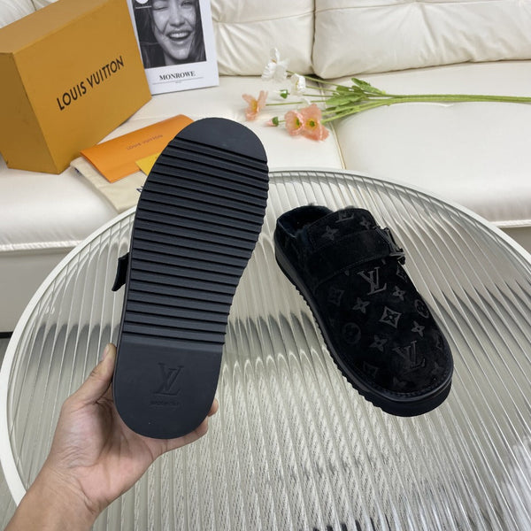 LV Mule Black Monogram Velvet Fabric