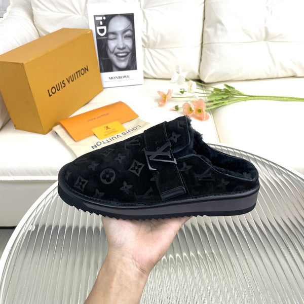 LV Mule Black Monogram Velvet Fabric