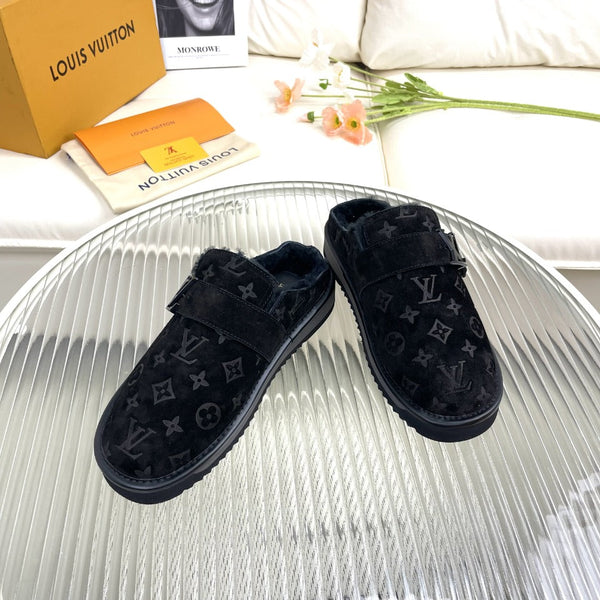 LV Mule Black Monogram Velvet Fabric
