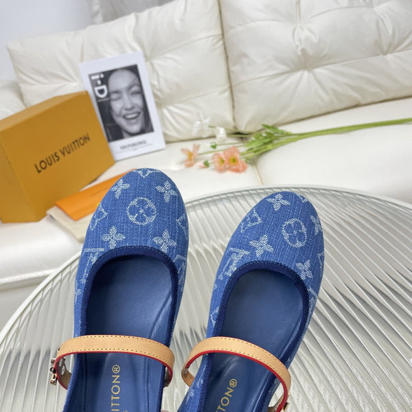 LV Flat Ballerina Dark Blue Monogram Jacquard Fabric