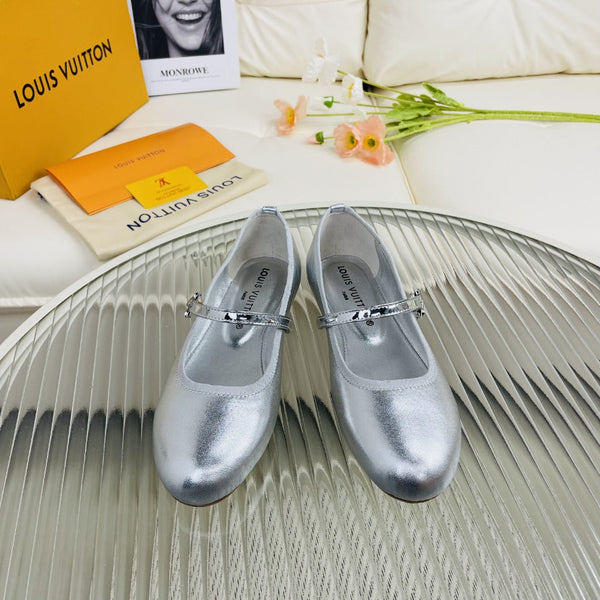 LV Flat Ballerina Metallic Silver Lambskin