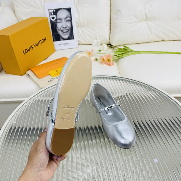 LV Flat Ballerina Metallic Silver Lambskin