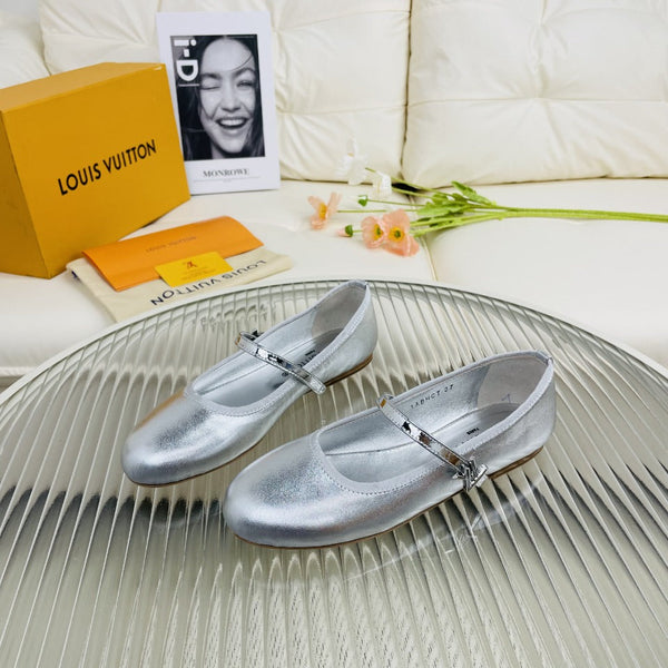 LV Flat Ballerina Metallic Silver Lambskin