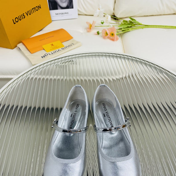 LV Flat Ballerina Metallic Silver Lambskin