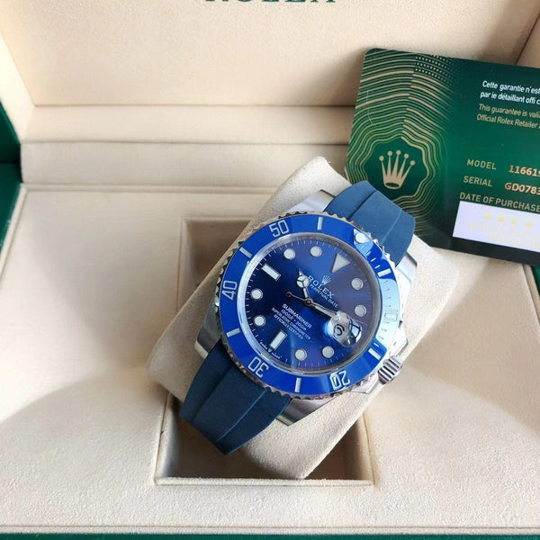 SUBMARINER DATE 41 BLUE BEZEL RUBBER STRAP