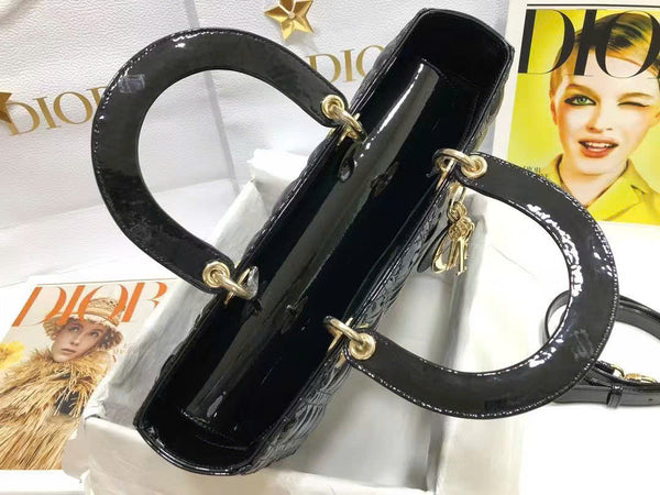 medium lady 32 black patent calfskin