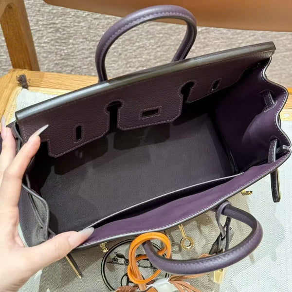 HM BIRKIN 25CM VIOLA UVA PELLE TOGO FERRAMENTA ORO