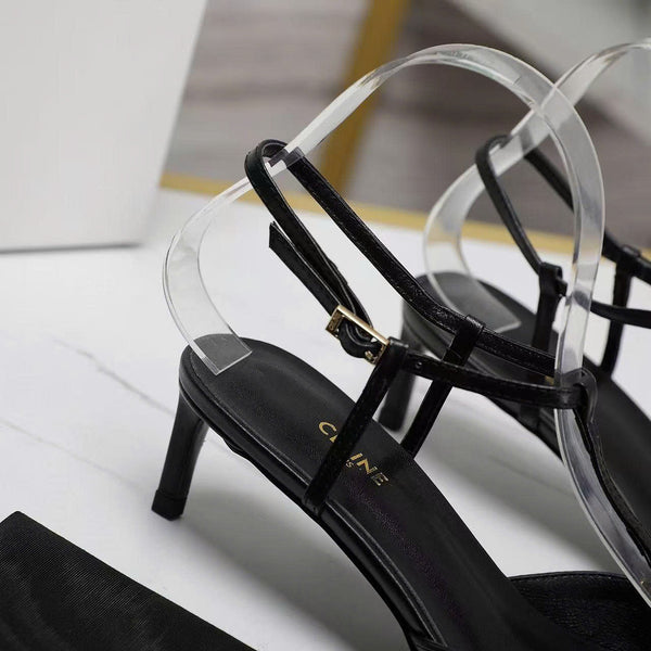 Cel High Heel 5cm Slingbacks in Black Gold Logo Calfskin