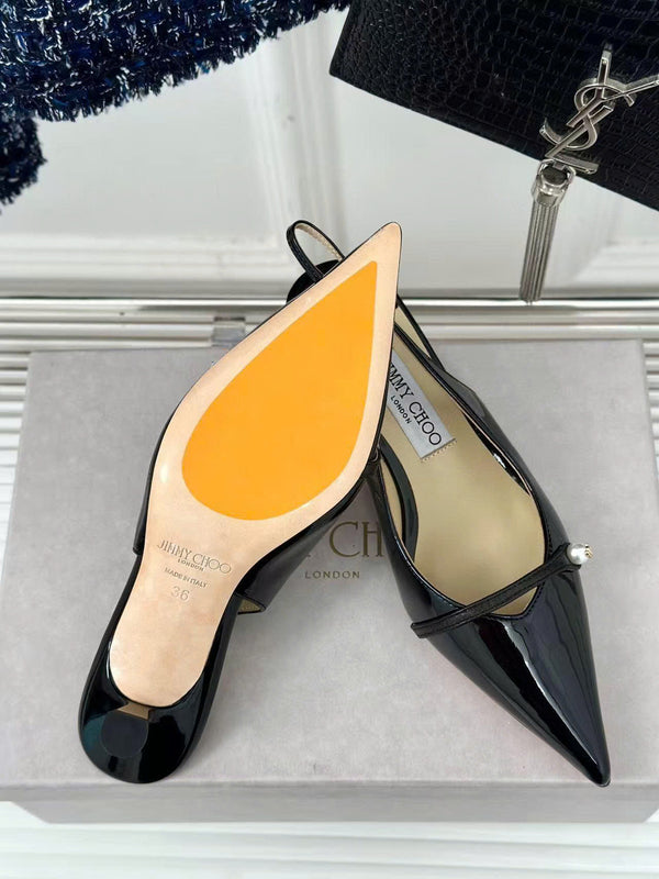 Jimmy Choo 65mm High Heel Slingback Pumps in Black Patent Leather