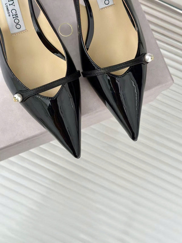 Jimmy Choo 65mm High Heel Slingback Pumps in Black Patent Leather