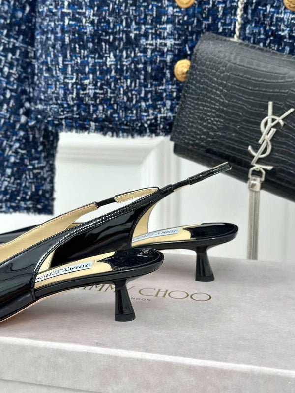 Jimmy Choo 65mm High Heel Slingback Pumps in Black Patent Leather