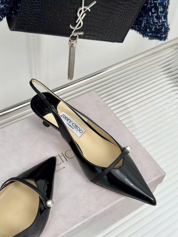 Jimmy Choo 65mm High Heel Slingback Pumps in Black Patent Leather