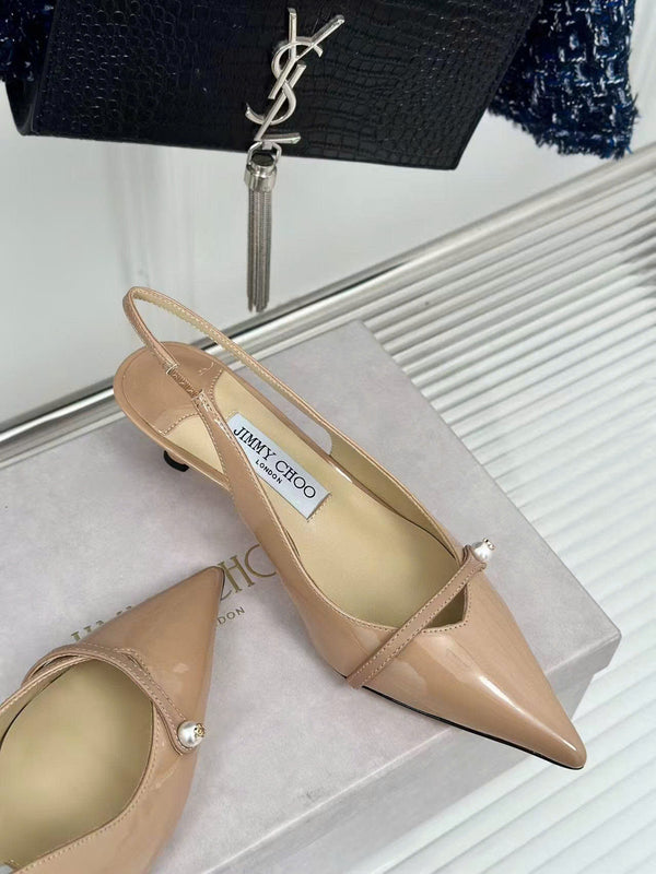 Jimmy Choo 65mm High Heel Slingback Pumps in Blush Pink Patent Leather