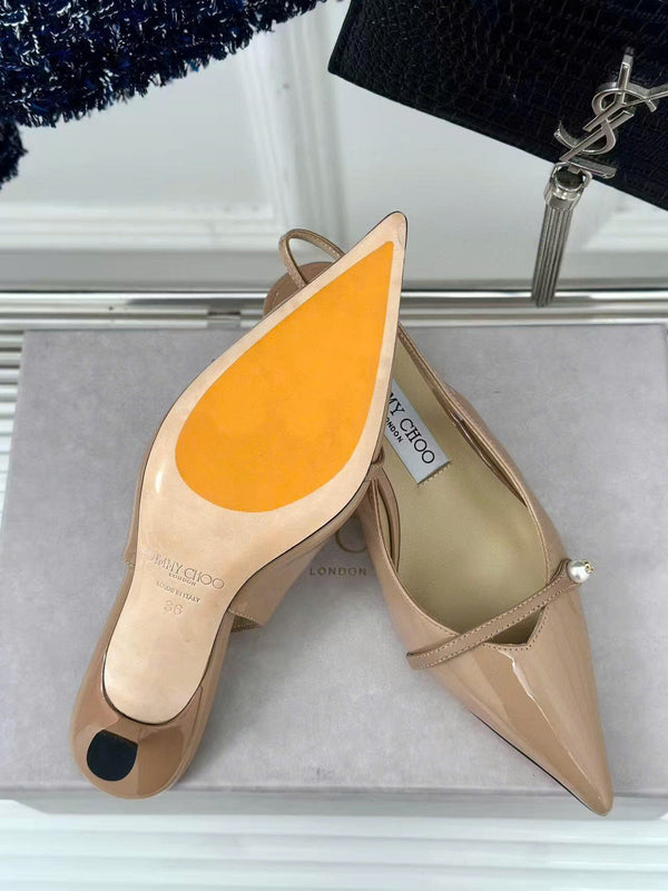 Jimmy Choo 65mm High Heel Slingback Pumps in Blush Pink Patent Leather