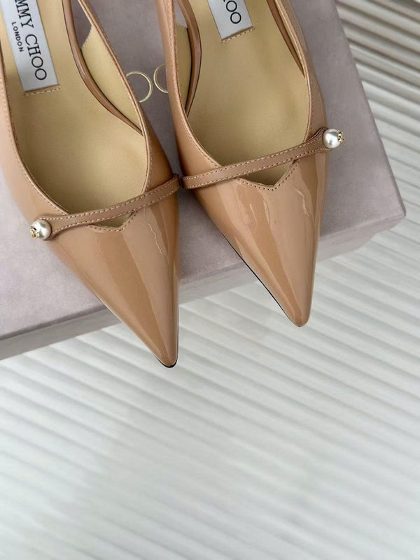 Jimmy Choo 65mm High Heel Slingback Pumps in Blush Pink Patent Leather