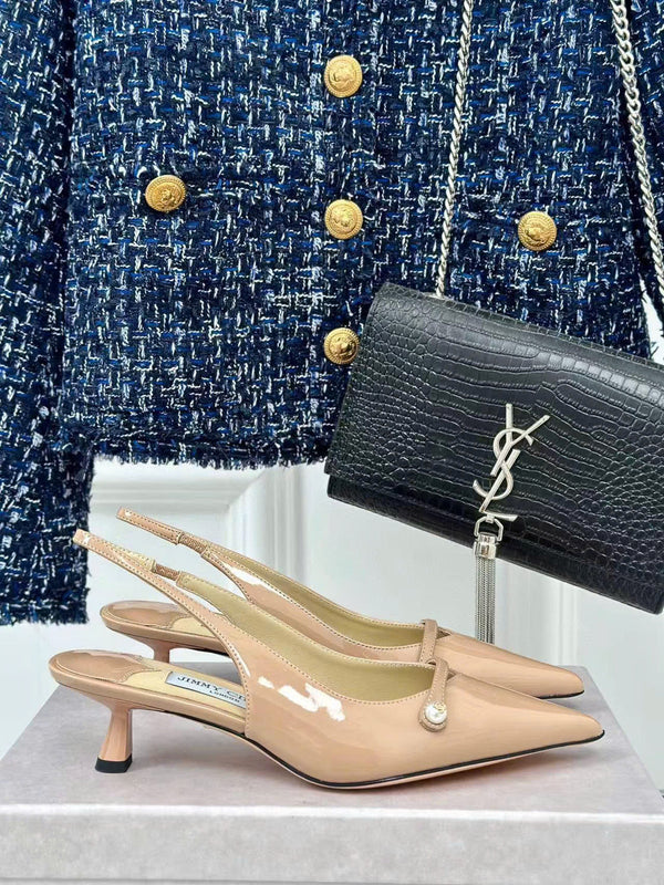 Jimmy Choo 65mm High Heel Slingback Pumps in Blush Pink Patent Leather