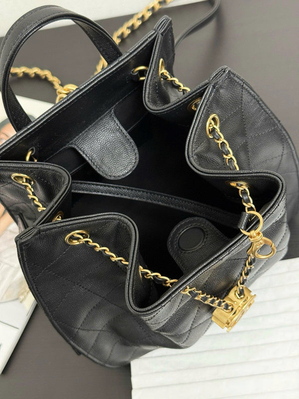 CC 25B Backpack 23cm in Black and Gold Caviar