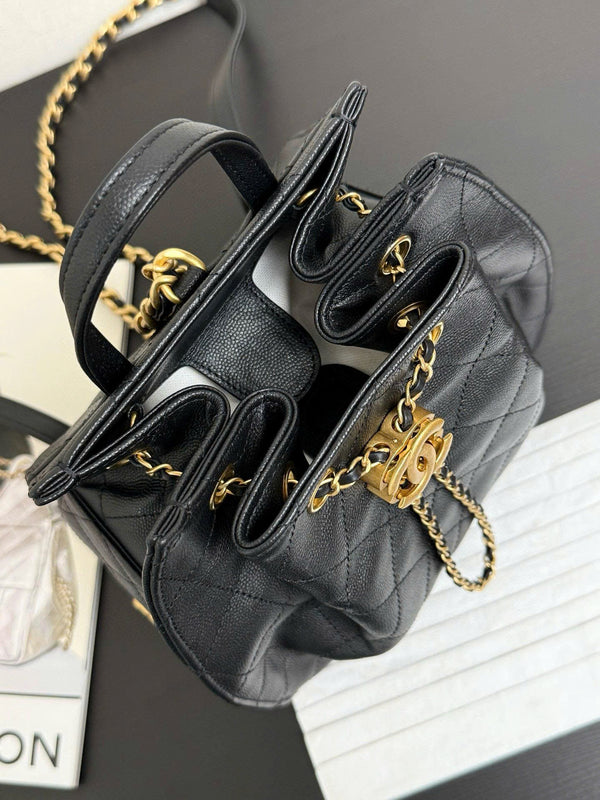 CC 25B Backpack 23cm in Black and Gold Caviar