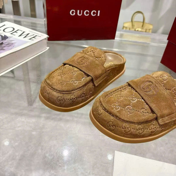 GG Mule With Double G in Light Brown Suede