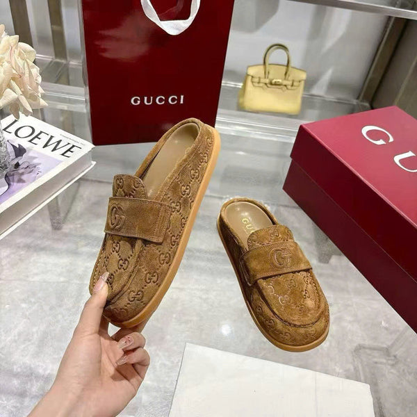 GG Mule With Double G in Light Brown Suede