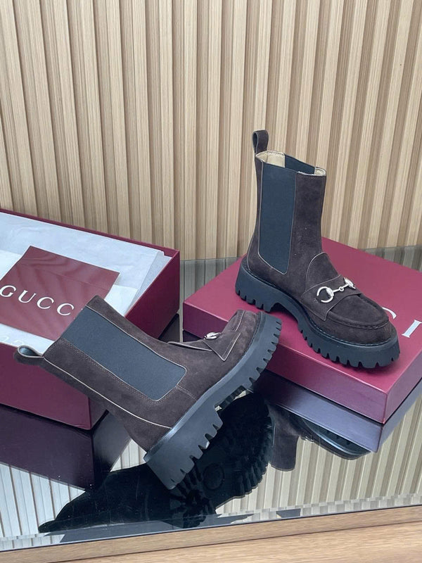 GG Horsebit Platform Ankle Boots in Suede