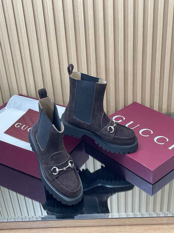 GG Horsebit Platform Ankle Boots in Suede