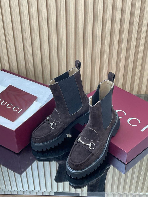 GG Horsebit Platform Ankle Boots in Suede