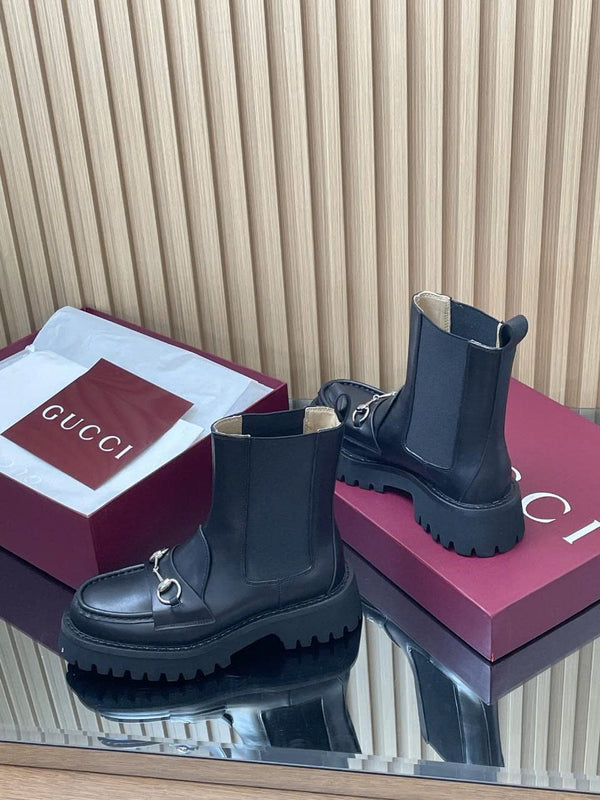 GG Horsebit Platform Ankle Boots in Suede