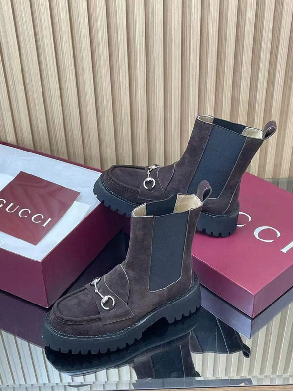 GG Horsebit Platform Ankle Boots in Suede