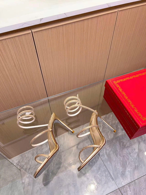 RC Cleo 95 mm Crystal-Embellished Sandals Gold Satin Leather