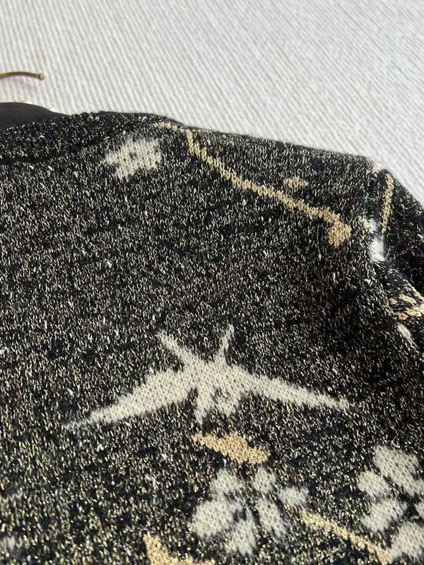 Maglione CC in lana blu navy e oro con pellicola metallica