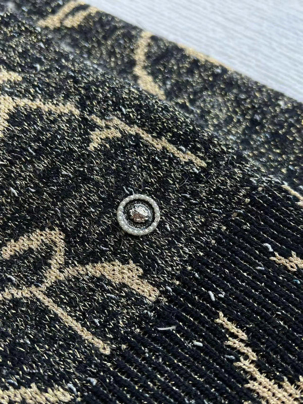 Maglione CC in lana blu navy e oro con pellicola metallica