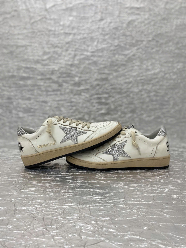 Sneakers GGDB Ball Star in nappa bianca con glitter e stella