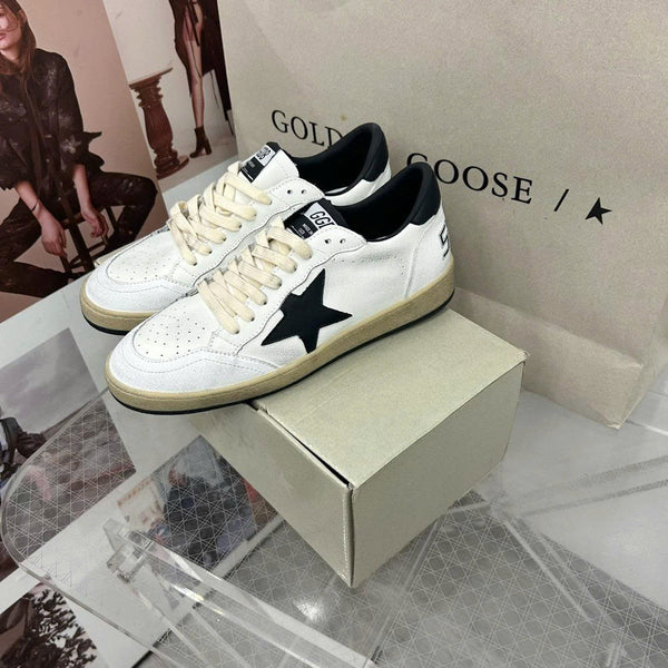 GGDB Ball Star Low Top Sneakers in White and Black Cowhide