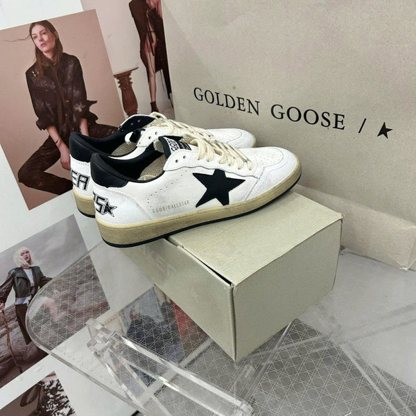 GGDB Ball Star Low Top Sneakers in White and Black Cowhide
