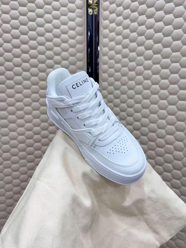 Celin Low Lace-Up Trainers in White PVC Leather