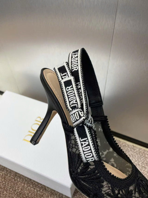 CD J'Adior Slingback Pumps 95mm Black Embroidered Mesh