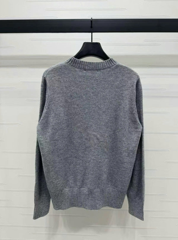 Prad Logo Crew-Neck Sweater in Natural Wool