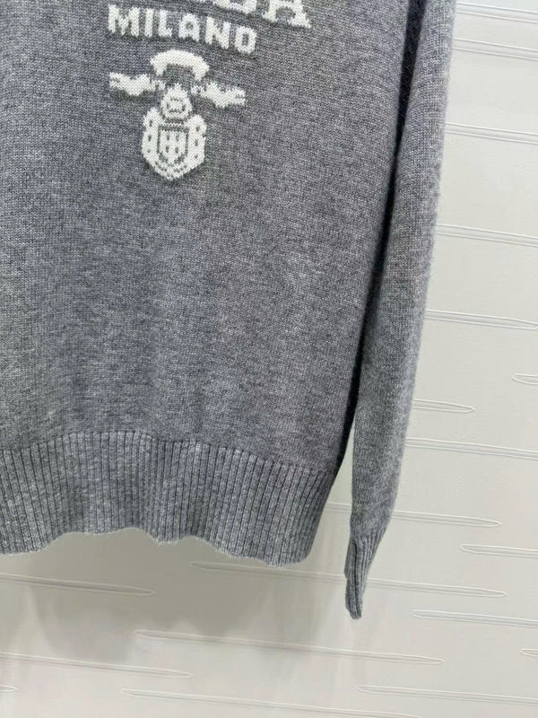 Prad Logo Crew-Neck Sweater in Natural Wool