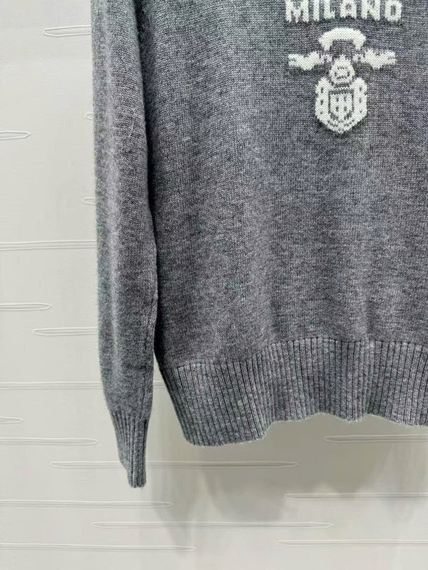 Prad Logo Crew-Neck Sweater in Natural Wool