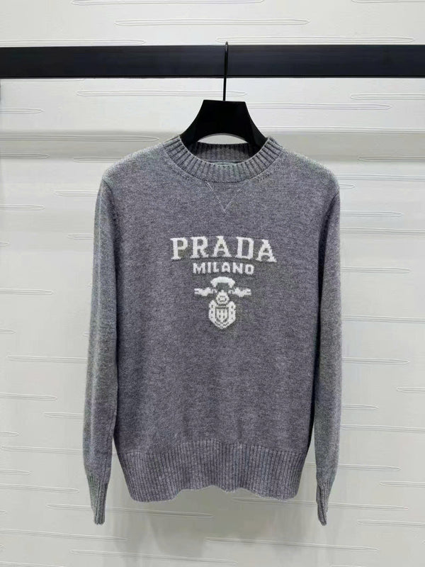 Prad Logo Crew-Neck Sweater in Natural Wool