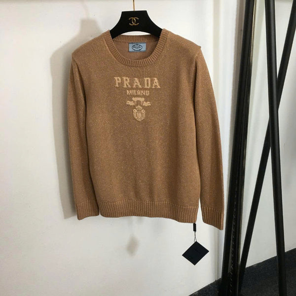 Prad Logo Crew-Neck Sweater in Bright Silk Blend Wool