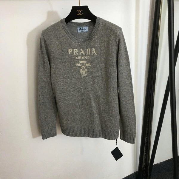 Prad Logo Crew-Neck Sweater in Bright Silk Blend Wool