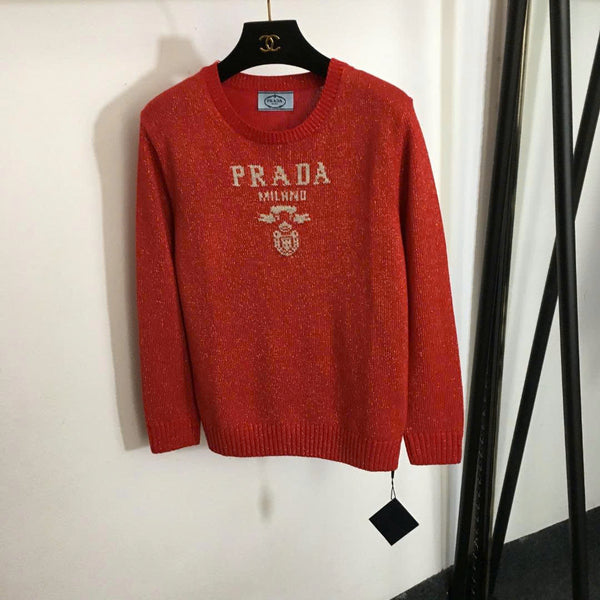 Prad Logo Crew-Neck Sweater in Bright Silk Blend Wool