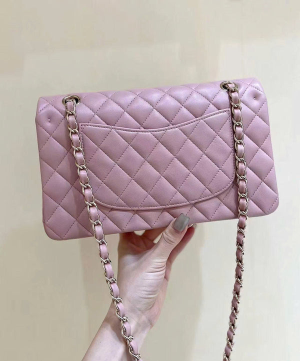 FLAP BAG 23CM PINK LAMBSKIN LIGHT GOLD HARDWARE