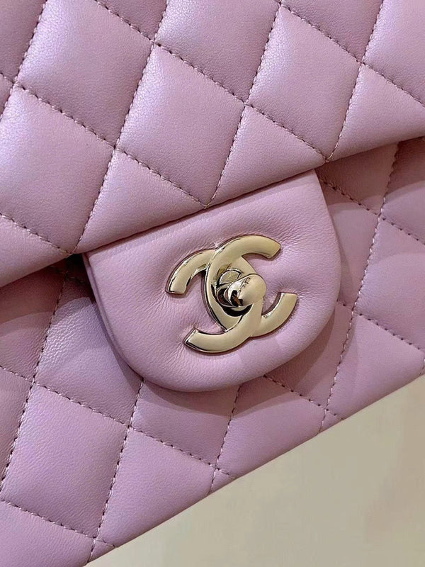 FLAP BAG 23CM PINK LAMBSKIN LIGHT GOLD HARDWARE